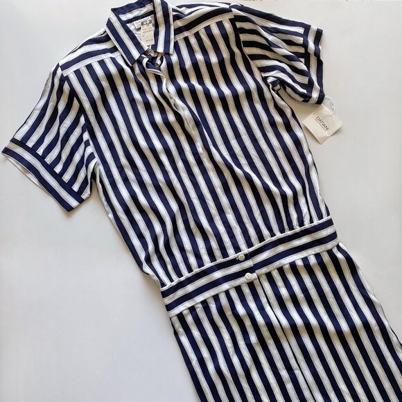 Vintage Retro 1980s DATIANI Navy & White Vertical Stripe Dress Size 12 *NWT - Picture 12 of 14